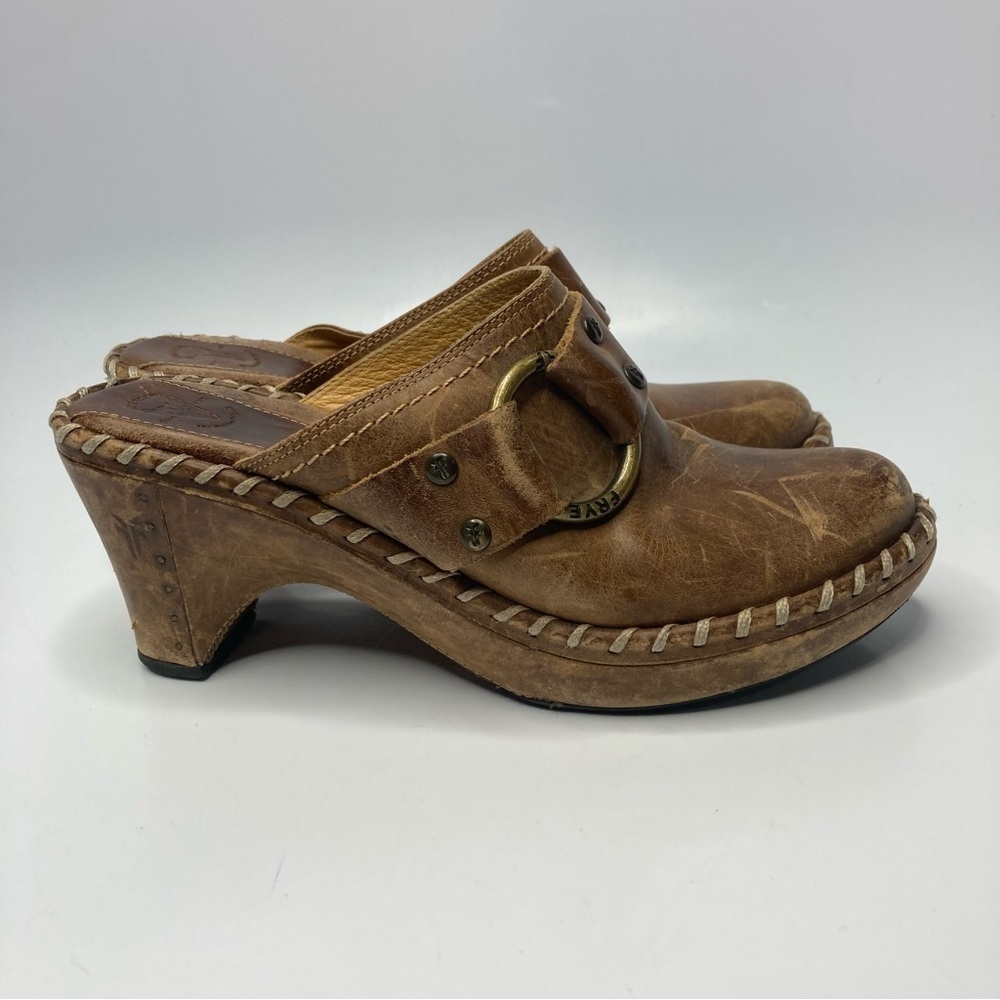 Vintage‎ Frye Charlotte ring leather mules clogs size 7 - Picture 2 of 16